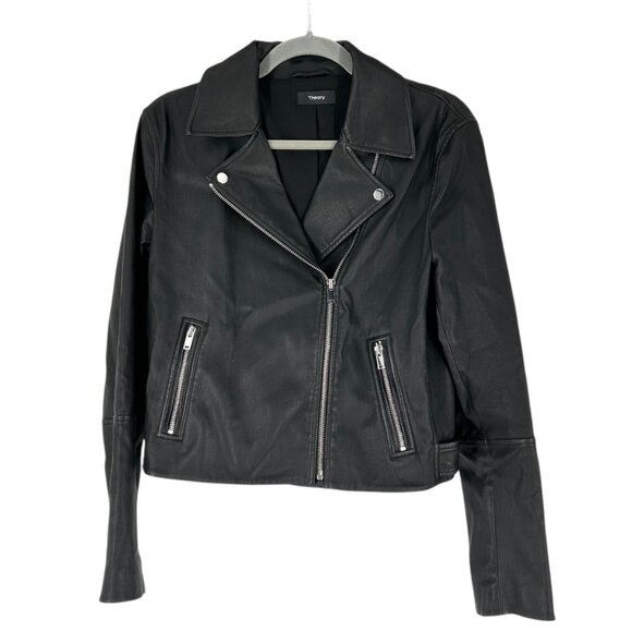 Theory Black Leather Moto Jacket in Urban Stretch Leather - Picture 2 of 6